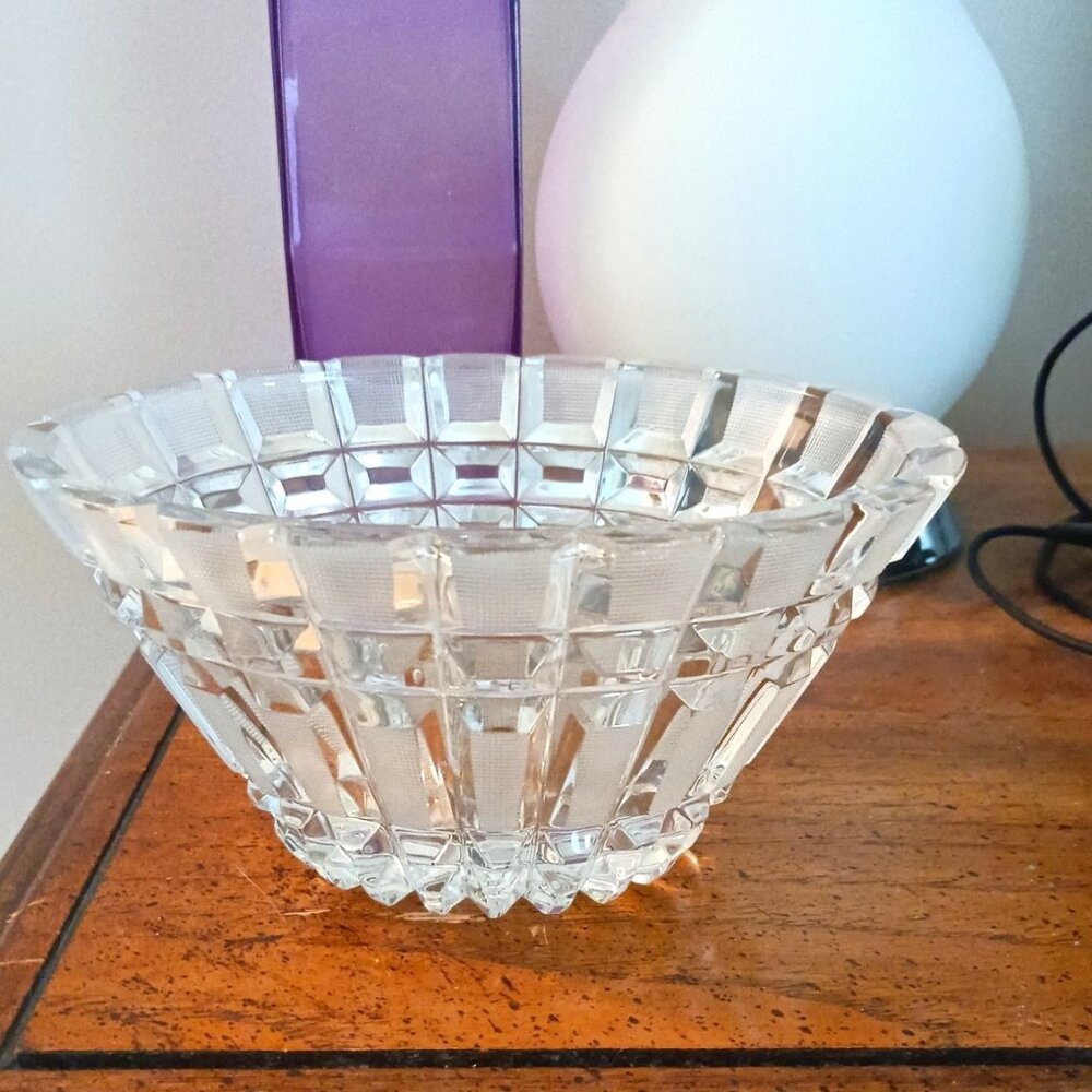 Vintage Russian Centerpiece 24% Lead Hand Cut Crystal Oval Clear Glass Bowl